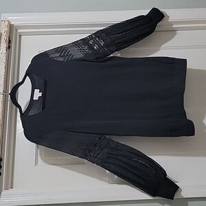 Belle Kim Gravel Women's Black Sweater with Crochet Sheer Cuffed Sleeves Size M